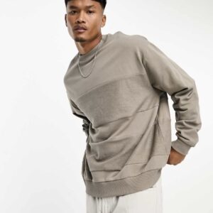 ASOS DESIGN over sized sweat shirt with texture panels in washed brown